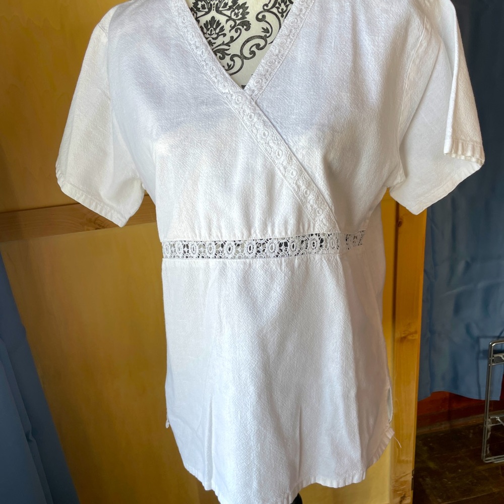 Eucalyptus White Blouse, with Lace Detail. Size M.